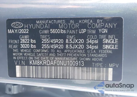 2022 Hyundai Ioniq 5 Limited z USA, uszkodzony, nr VIN KM8KRDAF0NU100913